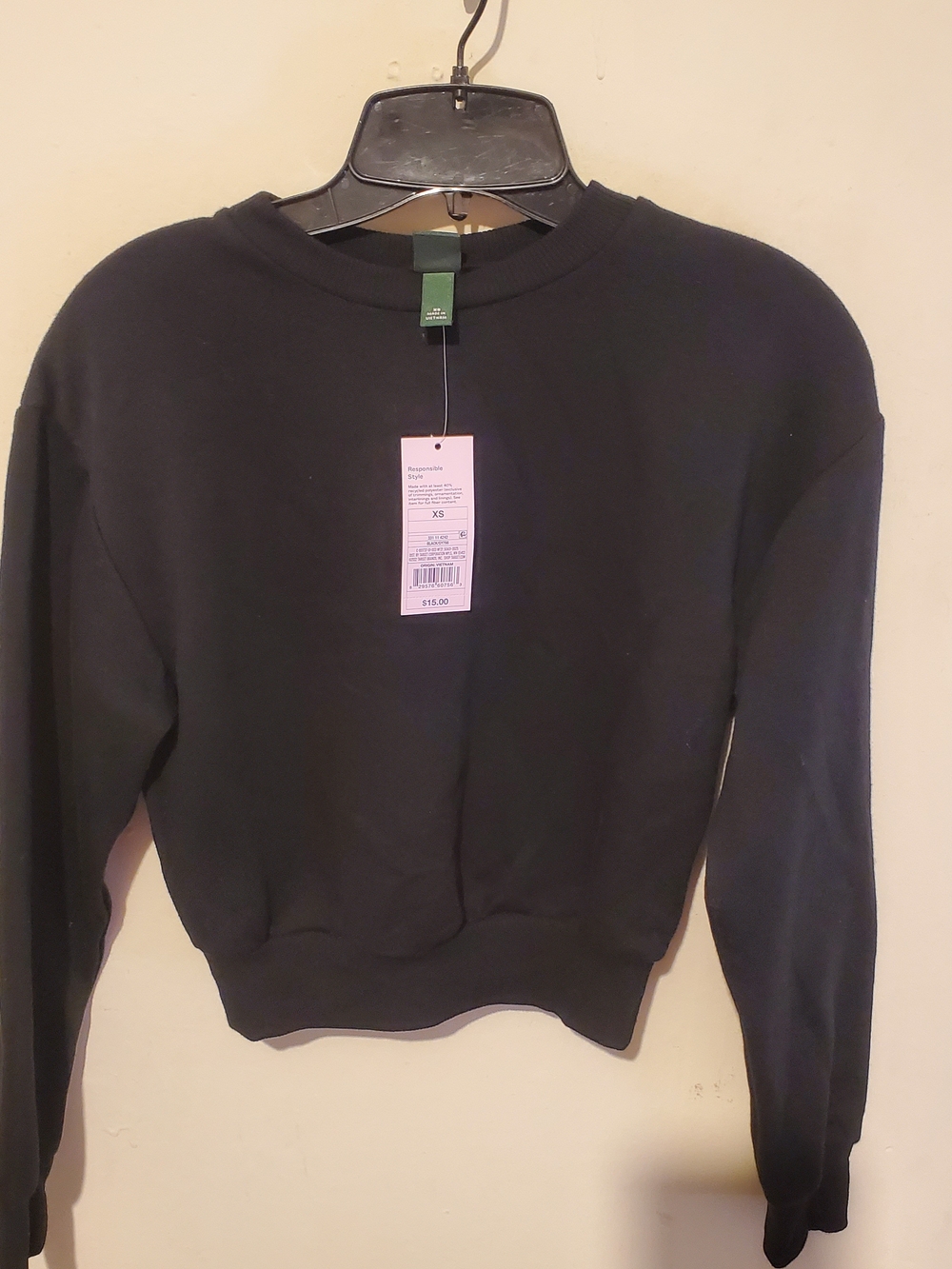 Black Cropped Crewneck Sweatshirt